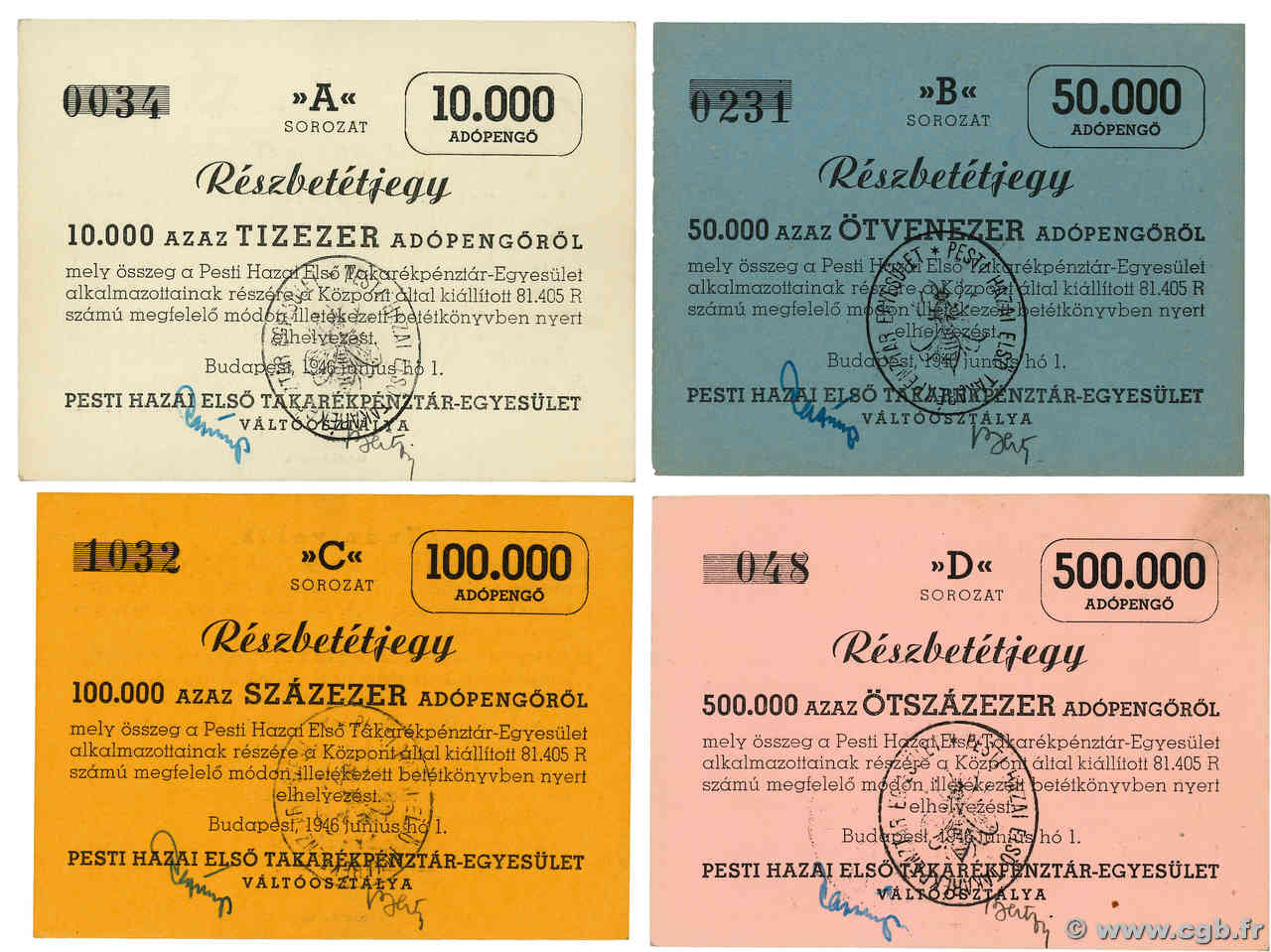 10000 à 500000 Pengo Lot UNGHERIA  1946 P. q.FDC