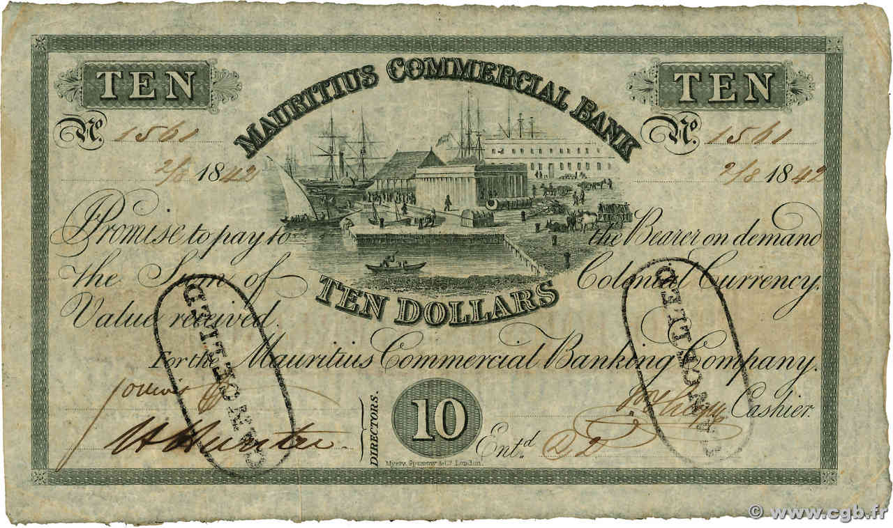 10 Dollars - 2 Pounds Annulé ISOLE MAURIZIE  1842 PS.122 q.BB