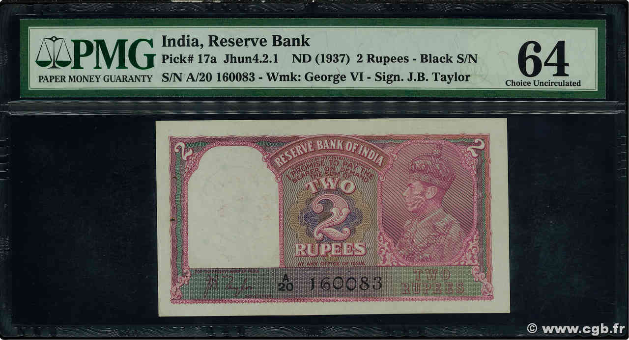 2 Rupee INDE  1937 P.017a pr.NEUF