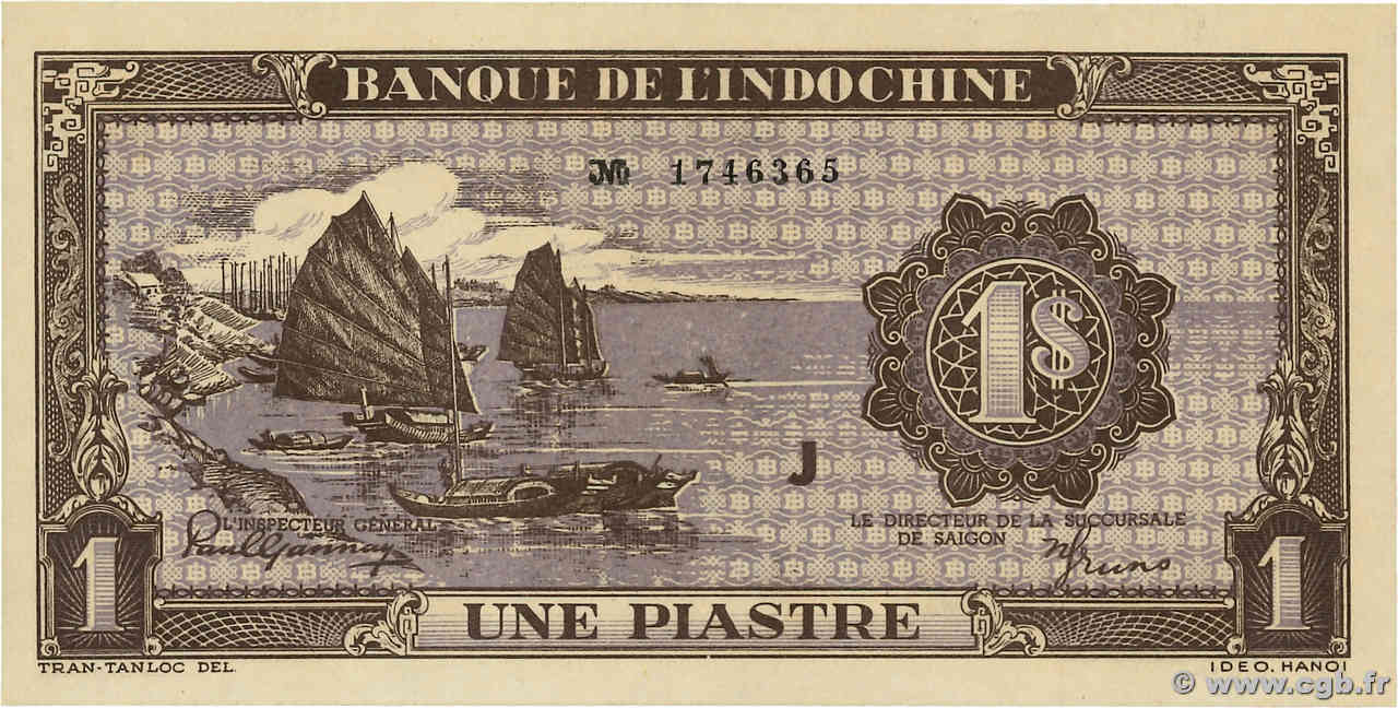 1 Piastre violet FRANZÖSISCHE-INDOCHINA  1943 P.060 ST