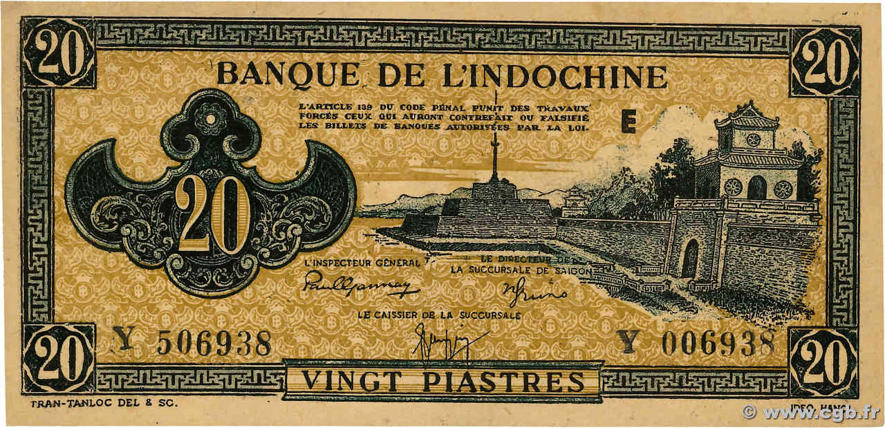 20 Piastres marron FRENCH INDOCHINA  1942 P.071 UNC-