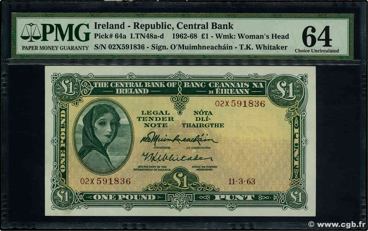 1 Pound IRLANDA  1963 P.064a q.FDC