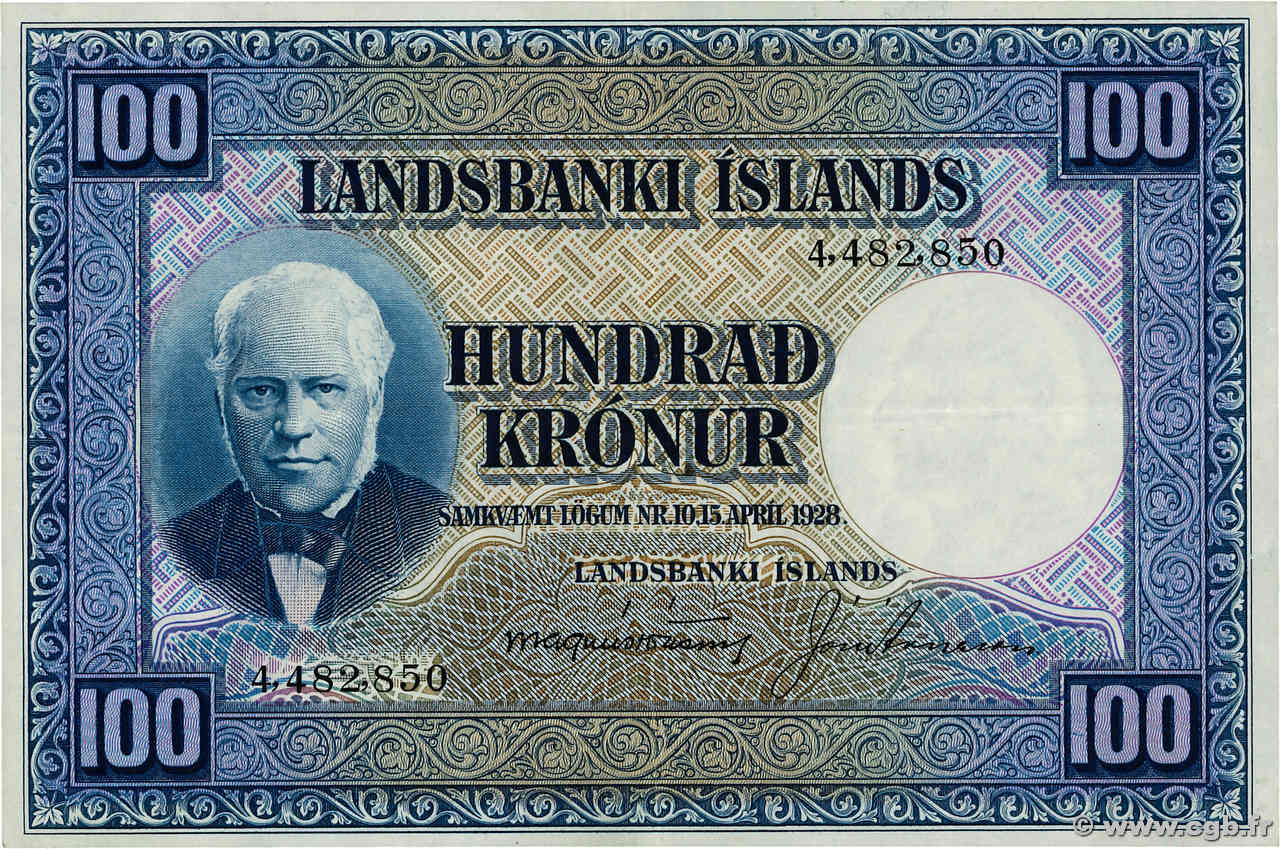 100 Kronur ISLAND  1928 P.35a fVZ