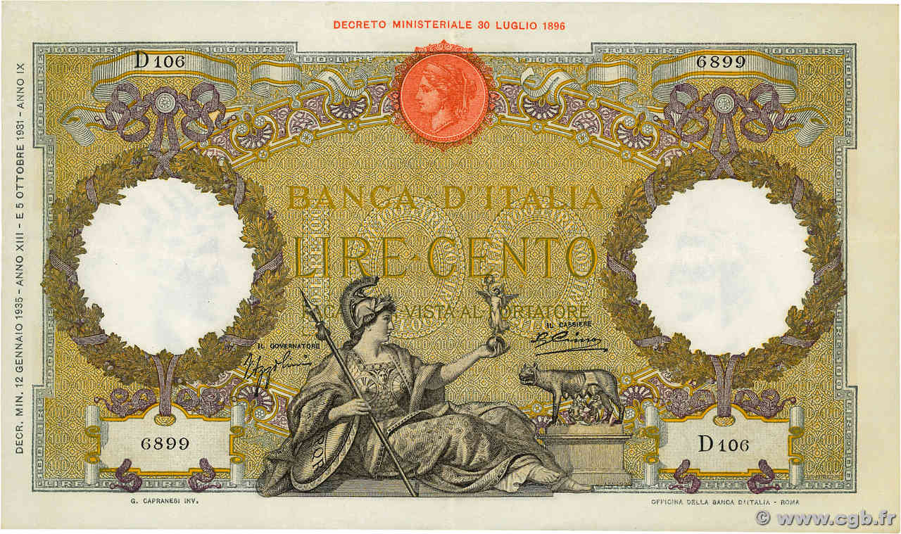 100 Lire ITALIA  1935 P.055a EBC