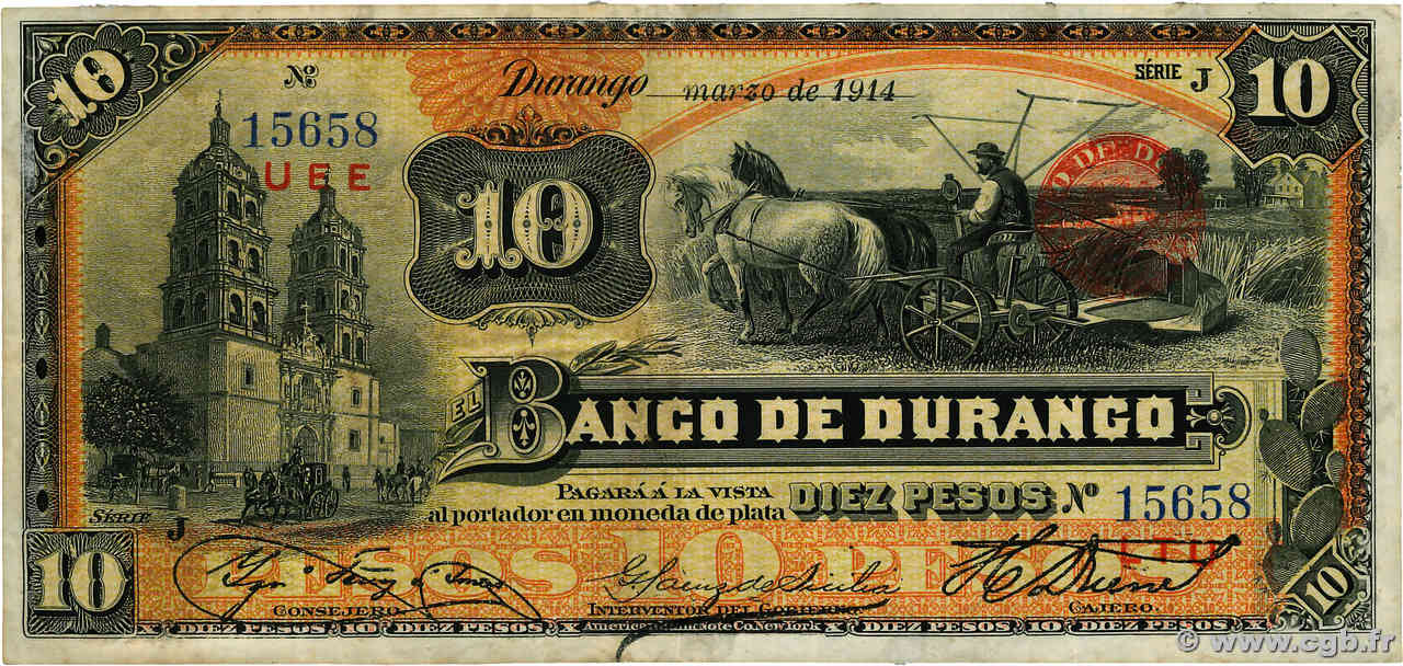 10 Pesos MEXICO  1914 PS.0274d q.BB