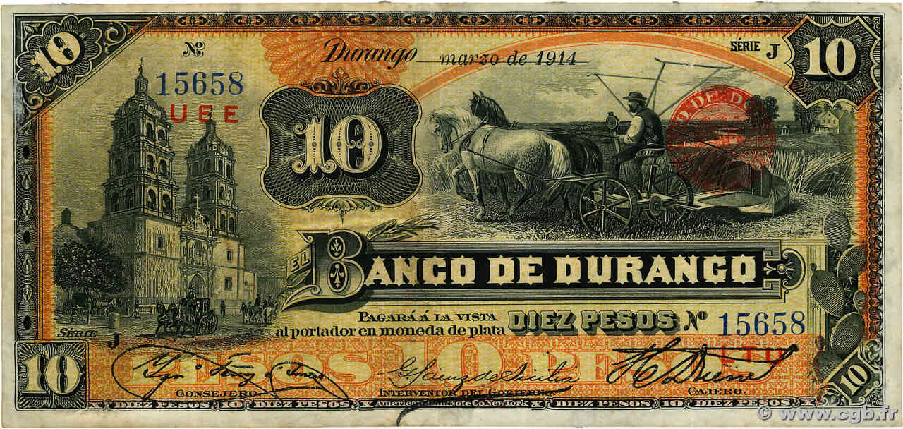 10 Pesos MEXICO  1914 PS.0274d VF-