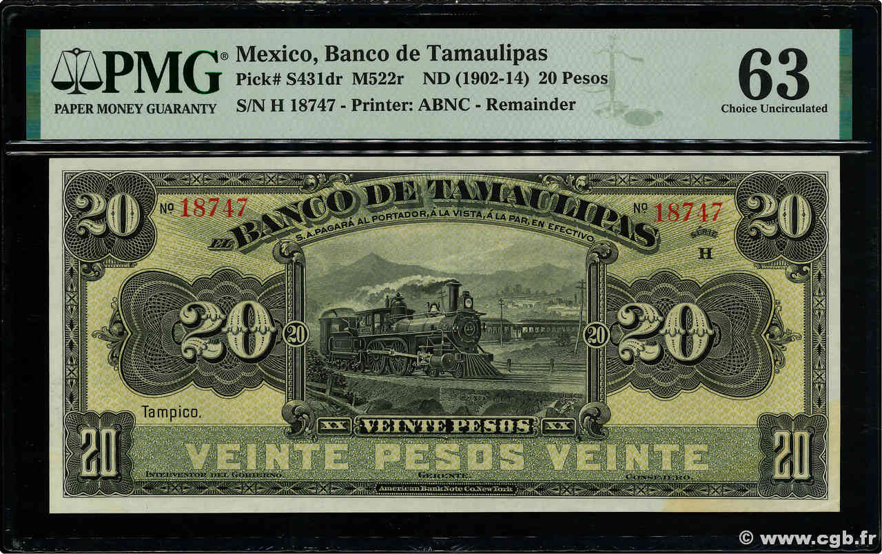 20 Pesos Non émis MEXIQUE  1902 PS.0431r pr.NEUF