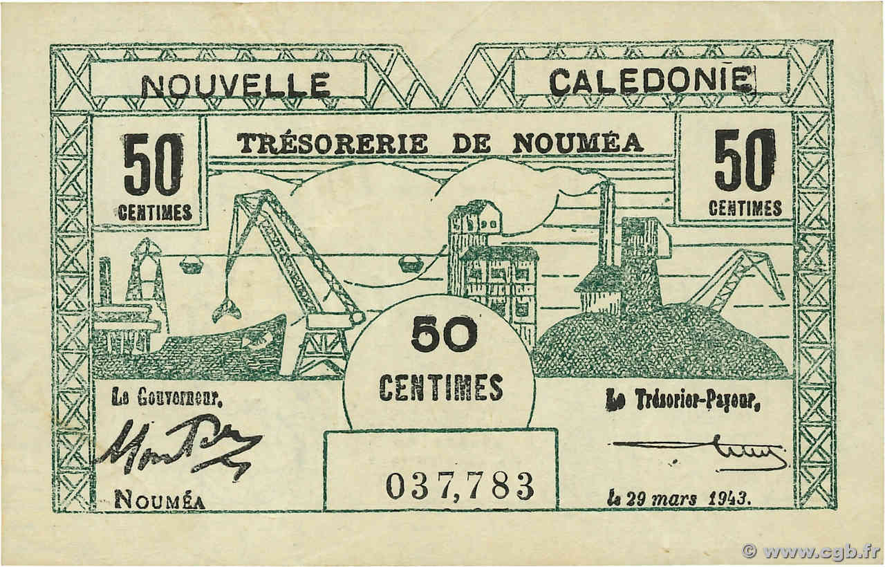 50 Centimes NEW CALEDONIA  1943 P.54 XF-