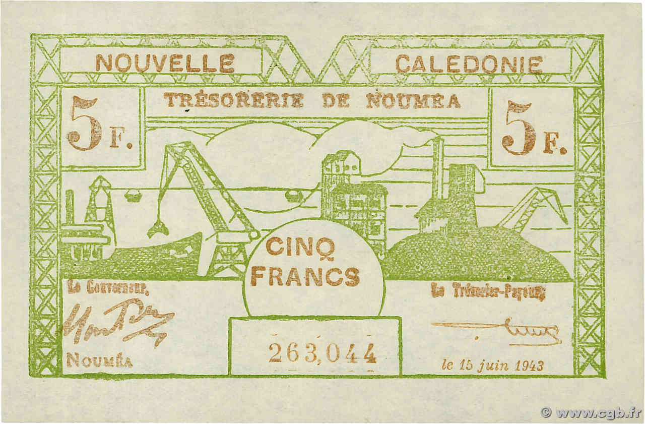 5 Francs NOUVELLE CALÉDONIE  1943 P.58 SC+