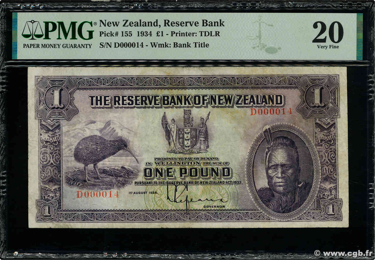 1 Pound Petit numéro NEW ZEALAND  1934 P.155 F