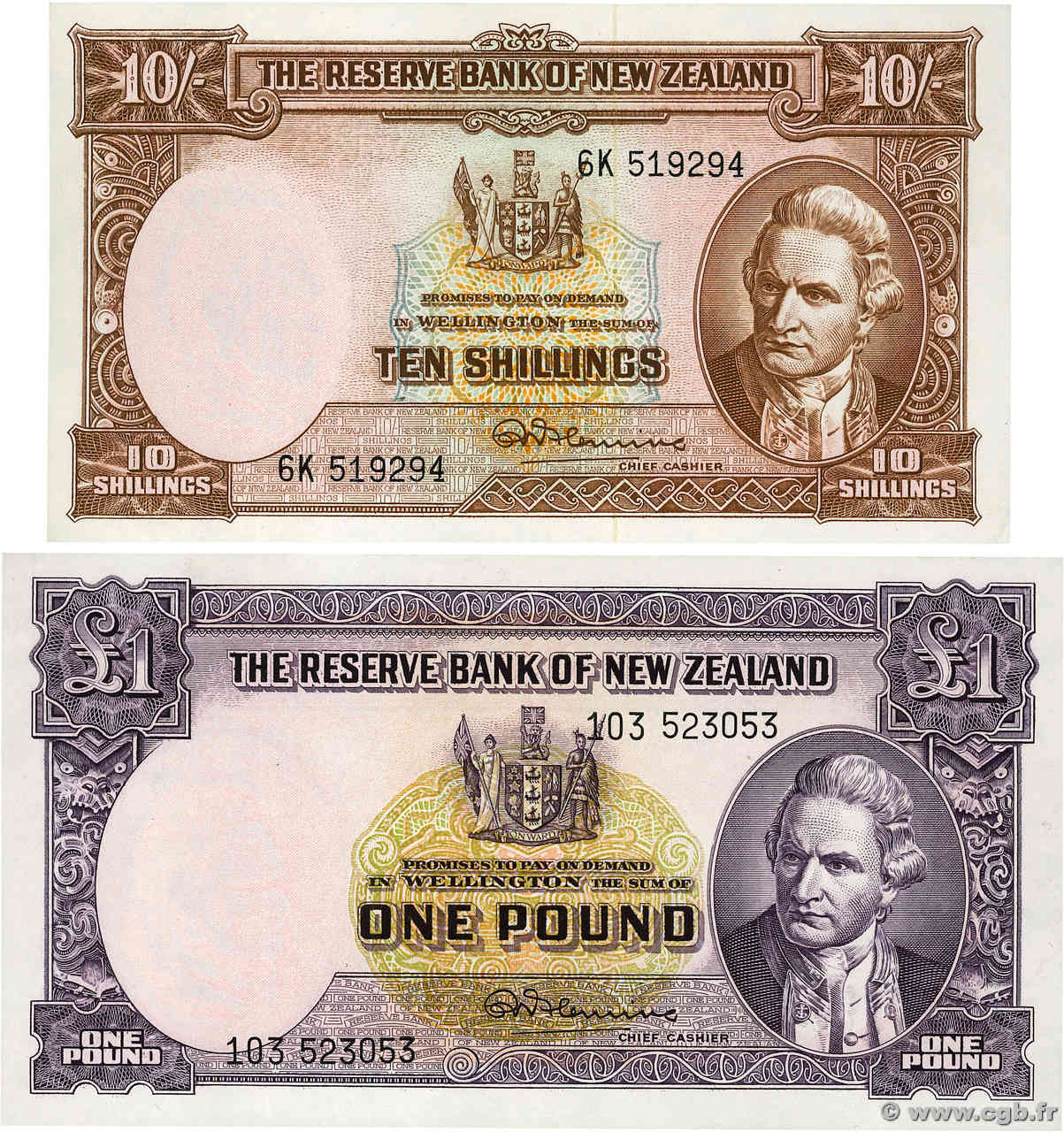 10 Shillings et 1 Pound Lot NEW ZEALAND  1960 P.158d et P.159c AU