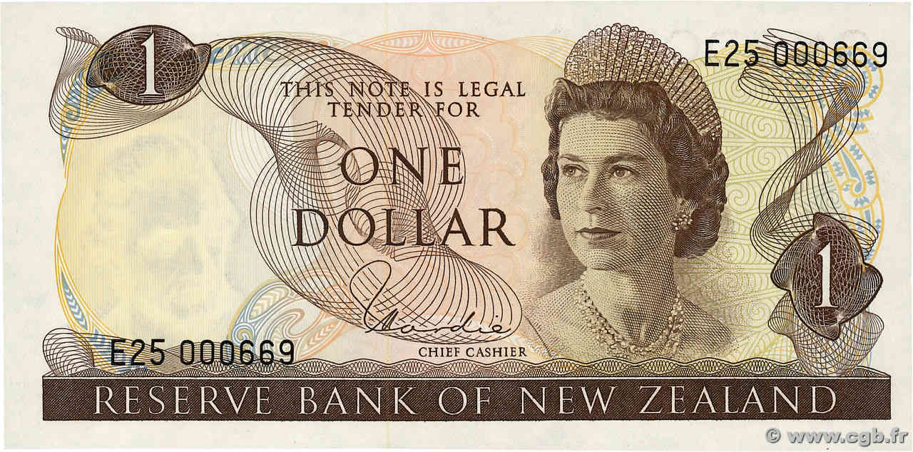 1 Dollar Petit numéro NEW ZEALAND  1977 P.163d UNC-