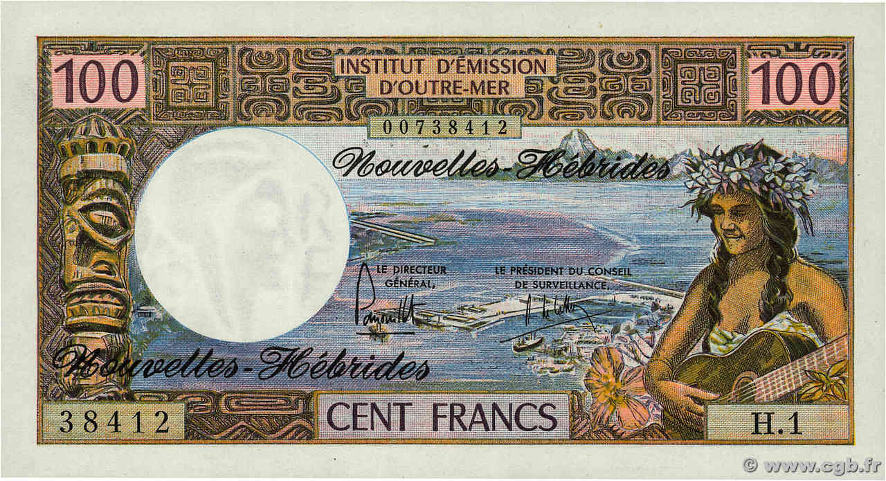 100 Francs NUEVAS HÉBRIDAS  1975 P.18c SC