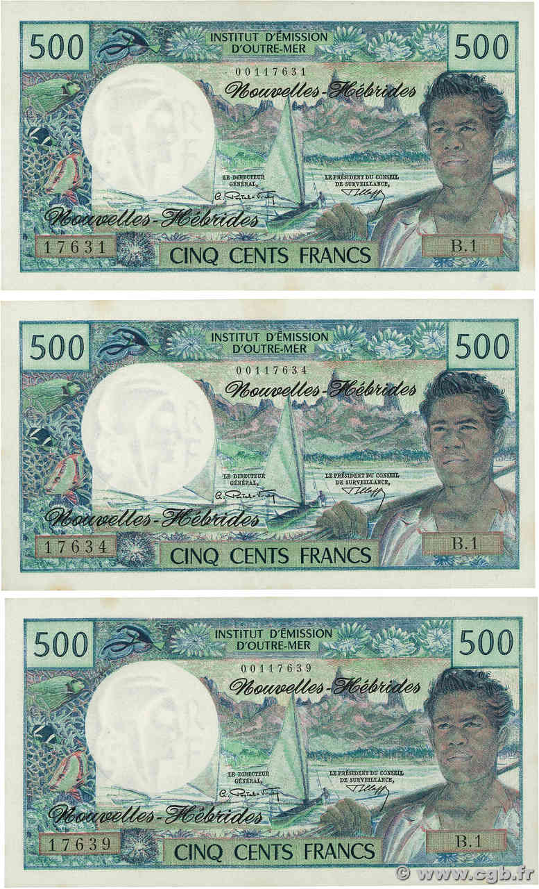 500 Francs Lot NEW HEBRIDES  1970 P.19a UNC-