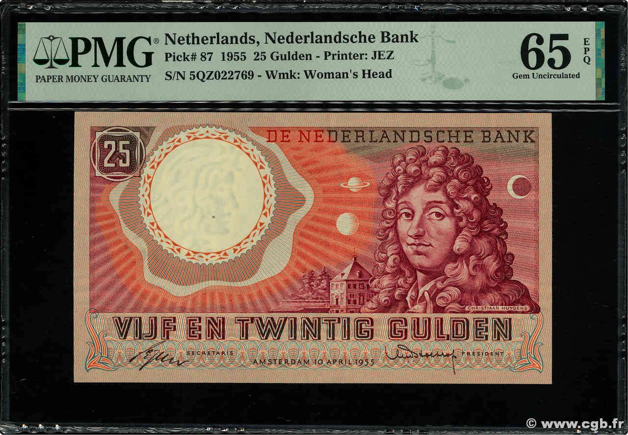 25 Gulden NETHERLANDS  1955 P.087 UNC