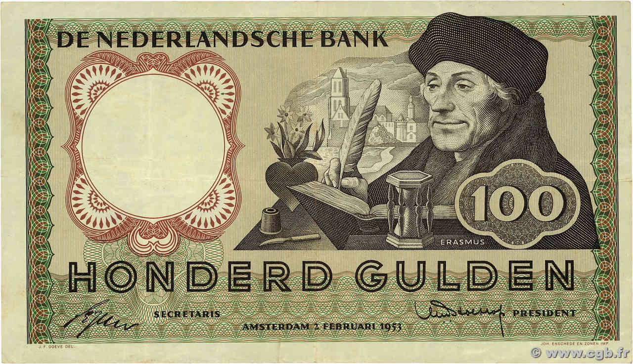 100 Gulden NIEDERLANDE  1953 P.088 SS