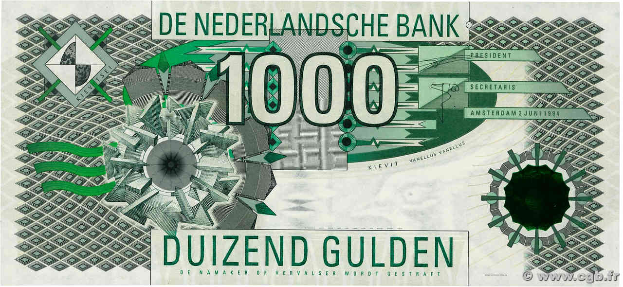 1000 Gulden NETHERLANDS  1994 P.102 UNC