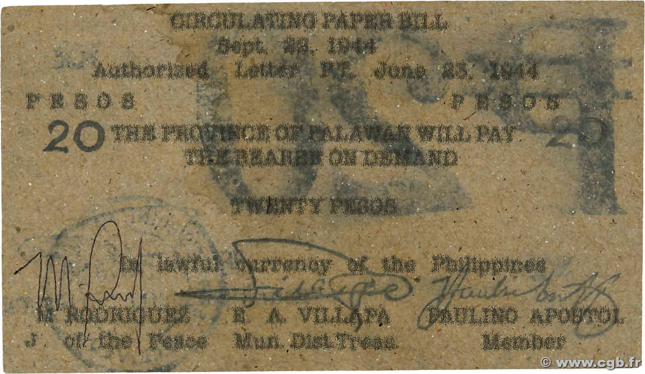 20 Pesos PHILIPPINEN Brooke s Point 1944 PS.945 VZ
