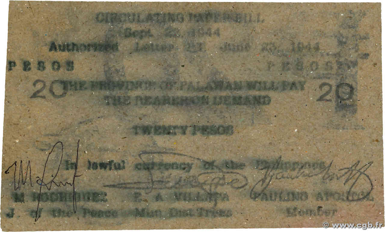 20 Pesos FILIPINAS Brooke s Point 1944 PS.945 EBC