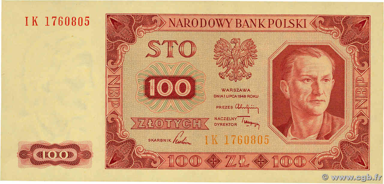 100 Zlotych POLOGNE  1948 P.139 NEUF