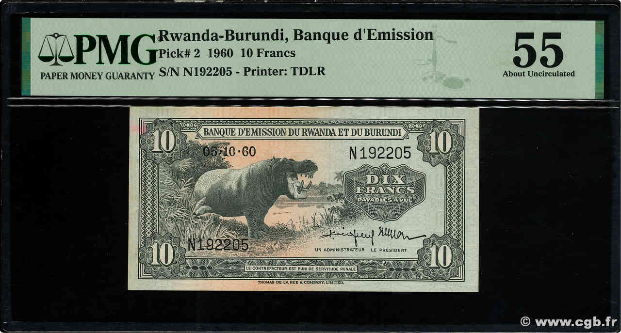 10 Francs RWANDA BURUNDI  1960 P.02 SPL