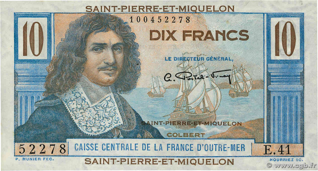 10 Francs Colbert SAINT PIERRE E MIQUELON  1946 P.23 q.FDC