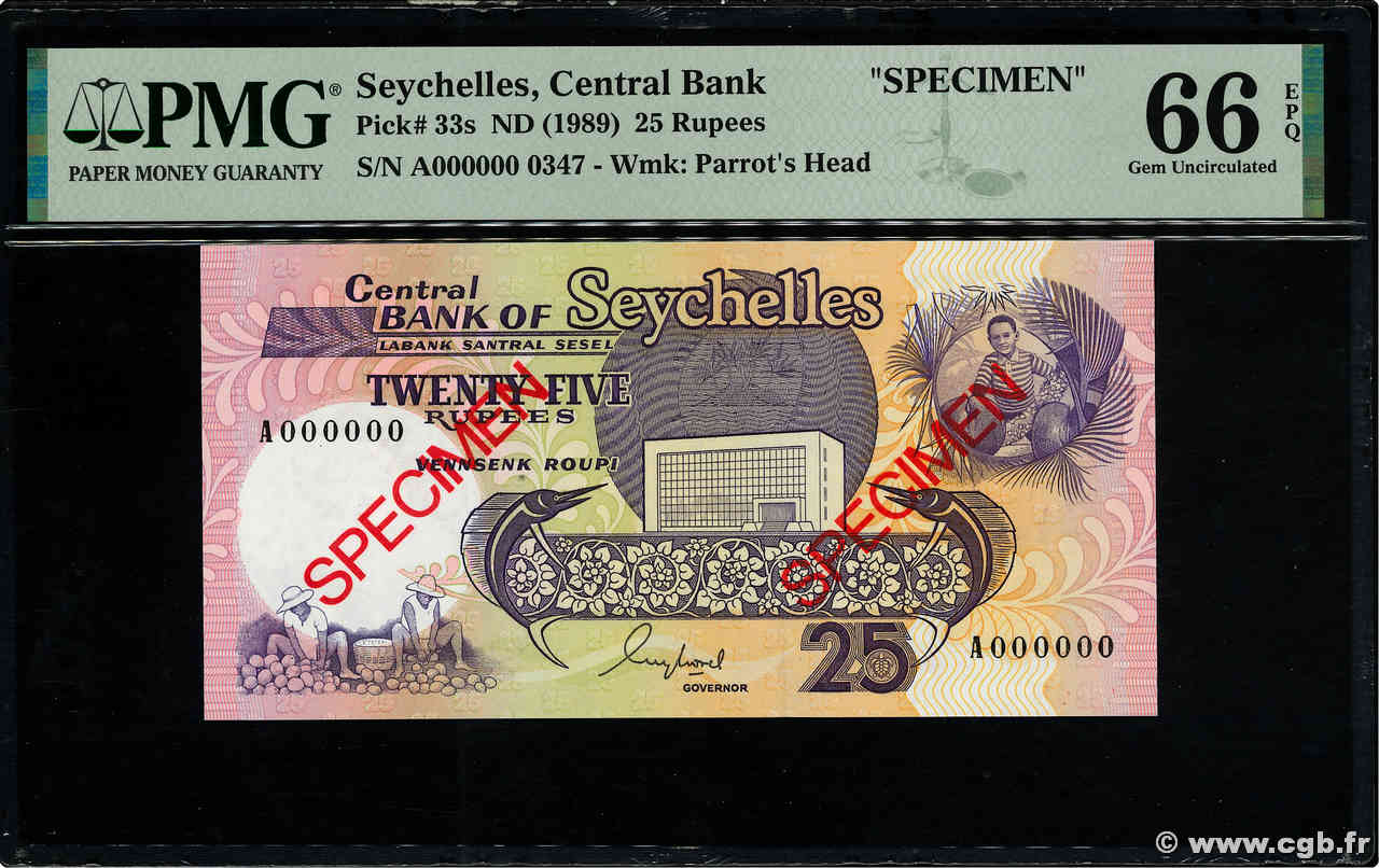 25 Rupees Spécimen SEYCHELLEN  1989 P.33s ST