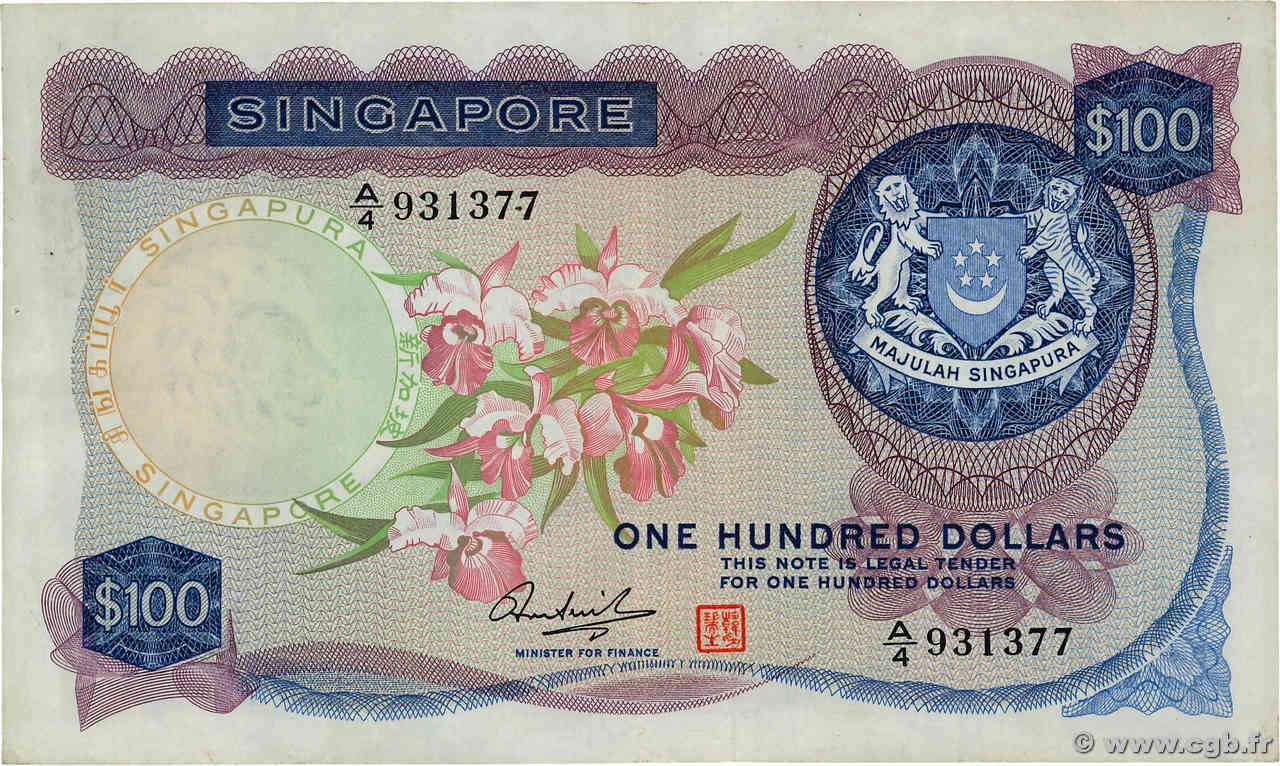 100 Dollars SINGAPORE  1973 P.06d VF