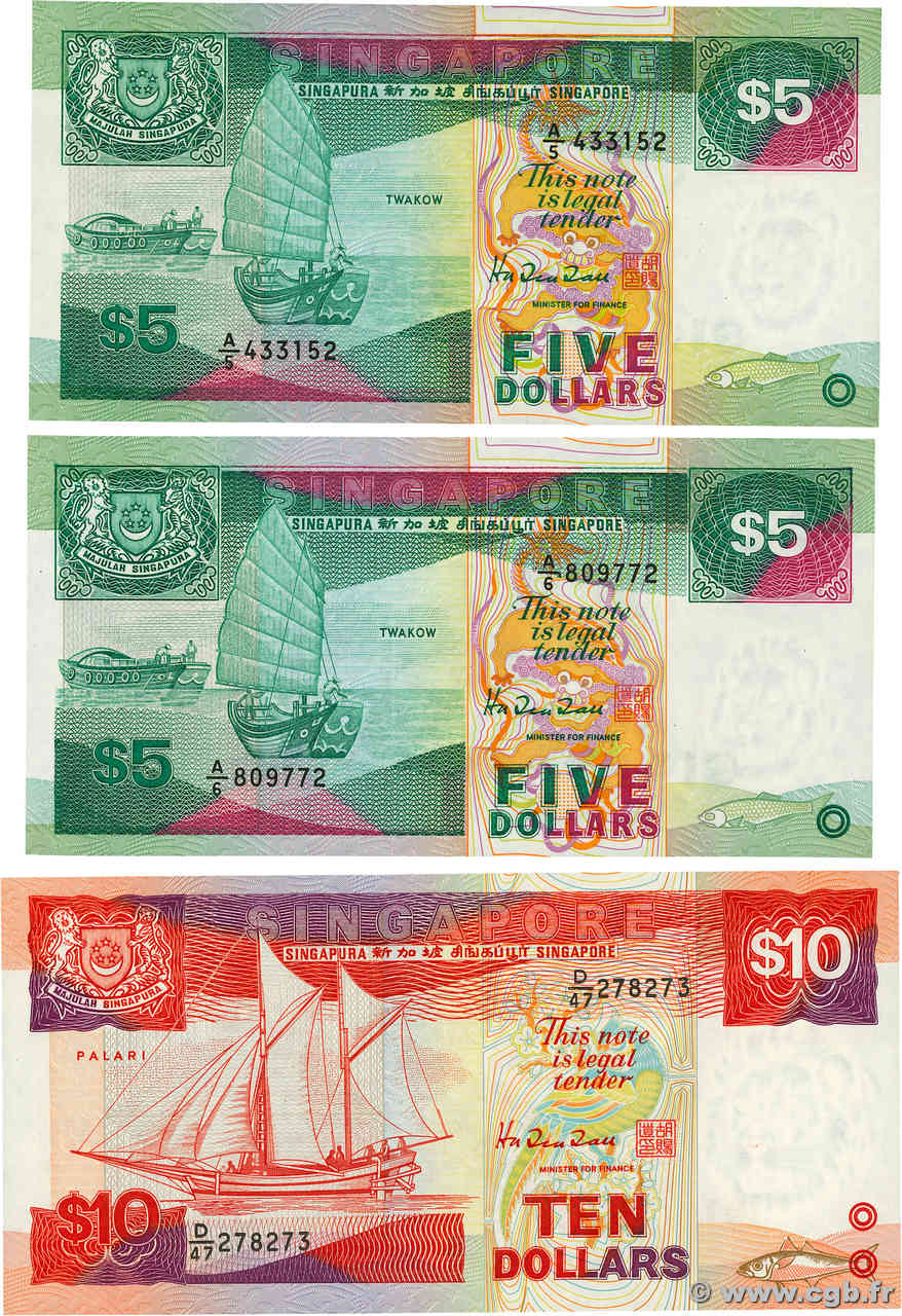 5 et 10 Dollars Lot SINGAPOUR  1988 P.19 et P.20 NEUF