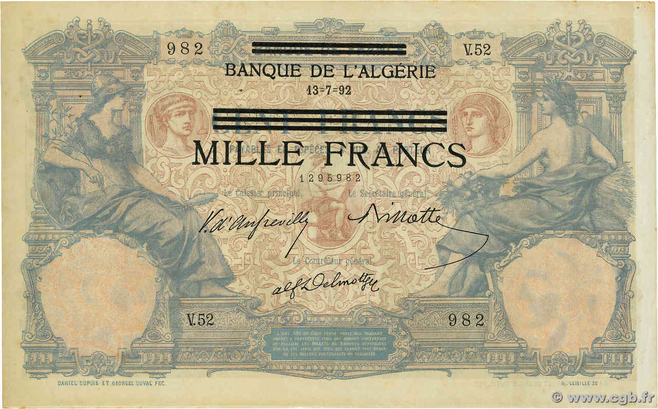 1000 Francs sur 100 Francs TúNEZ  1942 P.31 EBC+