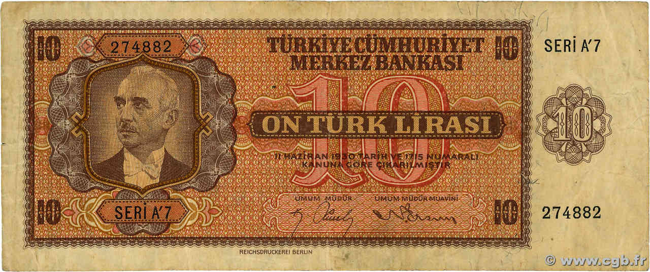 10 Lira TÜRKEI  1947 P.141 S