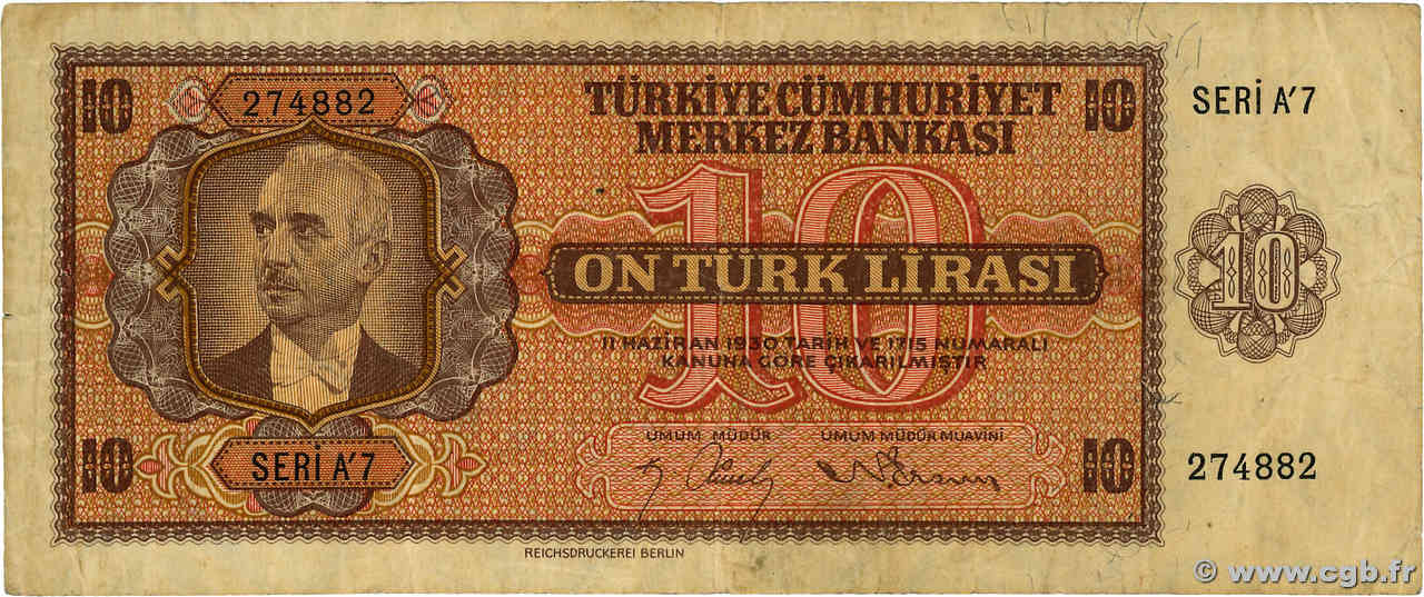 10 Lira TURCHIA  1947 P.141 MB