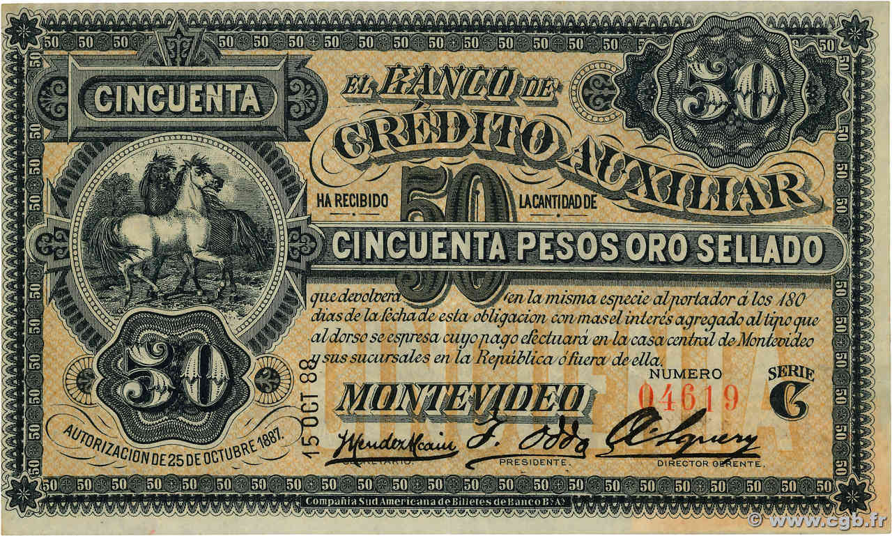 50 Pesos URUGUAY  1888 PS.165a SUP