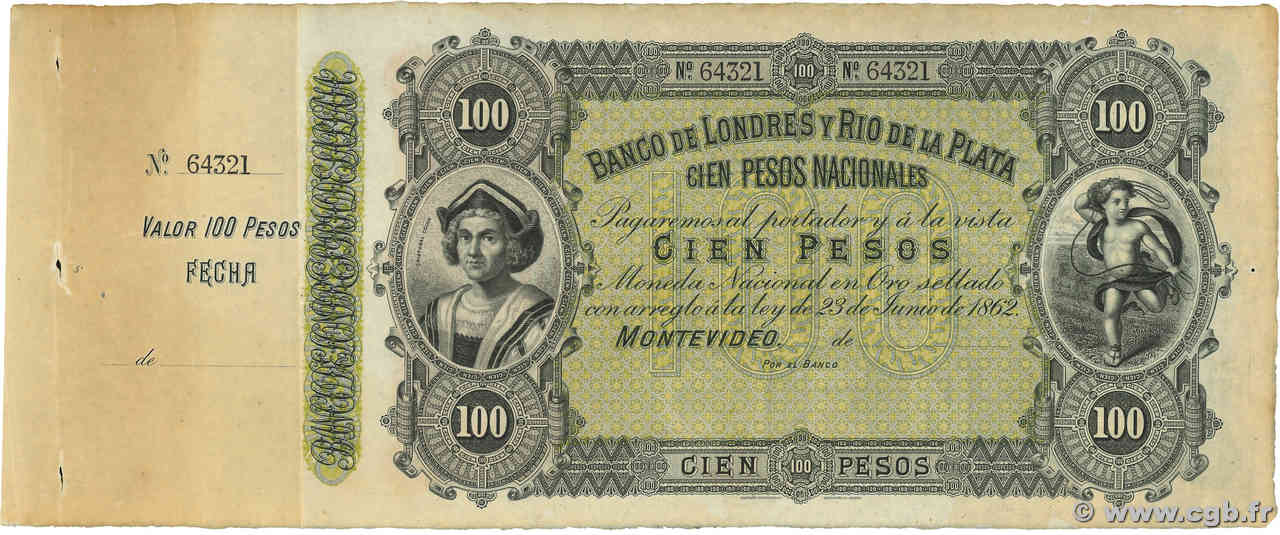 100 Pesos Non émis URUGUAY  1883 PS.245r SUP