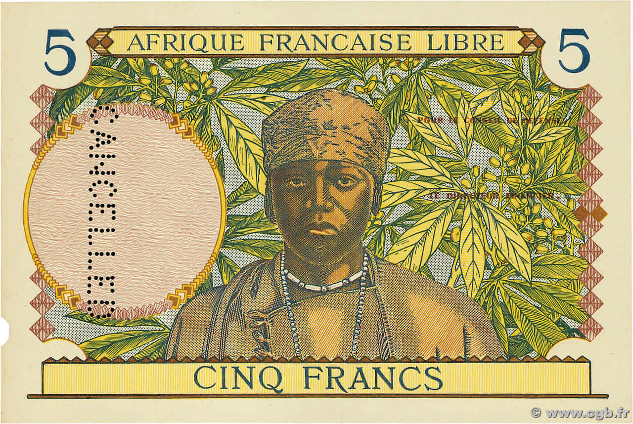 5 Francs Essai AFRIQUE ÉQUATORIALE FRANÇAISE Brazzaville 1934 P.- (06var) EBC+