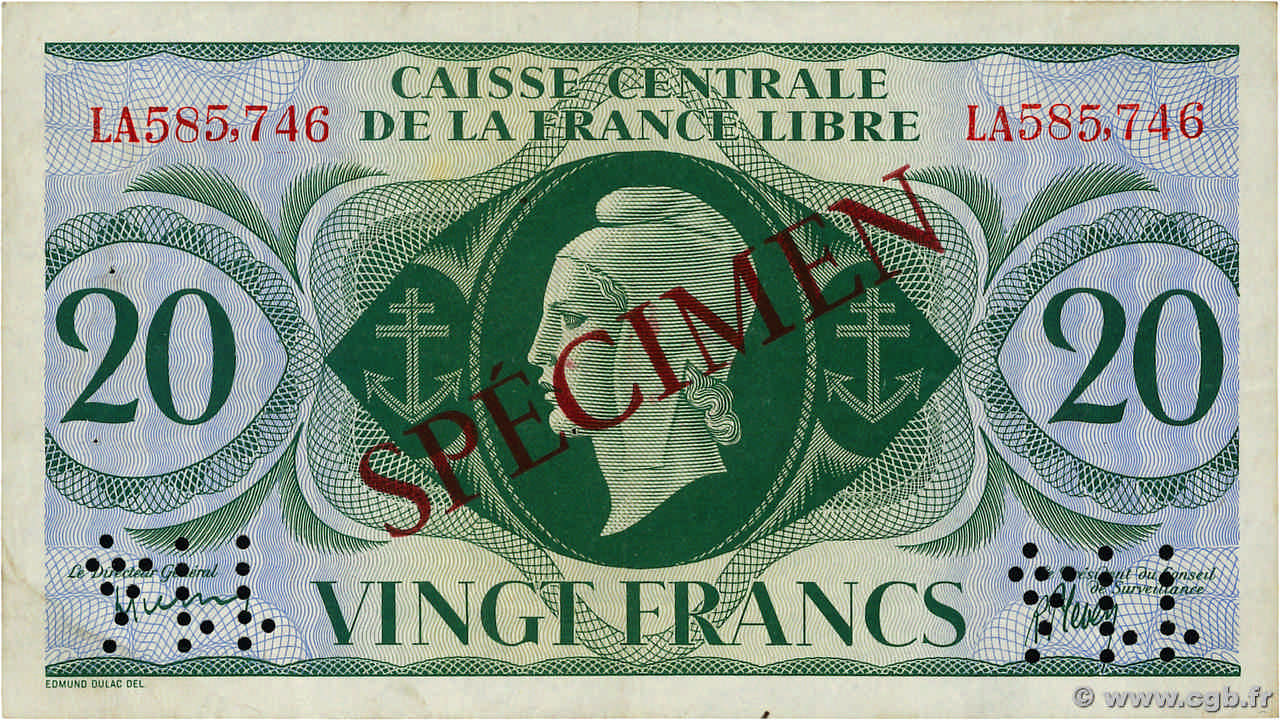 20 Francs Spécimen AFRIQUE ÉQUATORIALE FRANÇAISE Brazzaville 1941 P.12s q.SPL