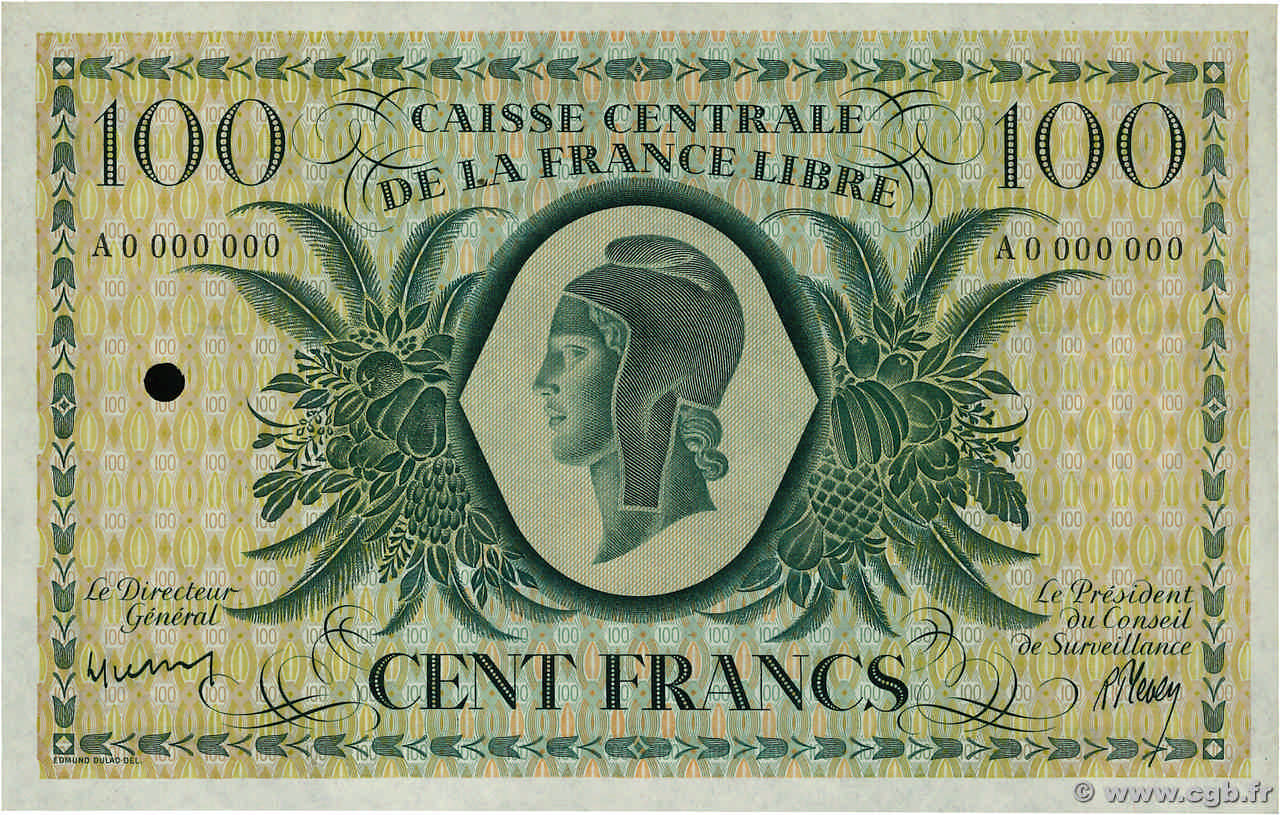 100 Francs Spécimen AFRIQUE ÉQUATORIALE FRANÇAISE Brazzaville 1941 P.13s NEUF