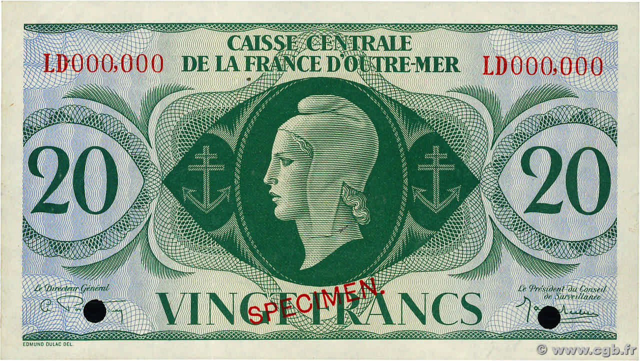 20 Francs Spécimen FRENCH EQUATORIAL AFRICA  1944 P.17bs XF+