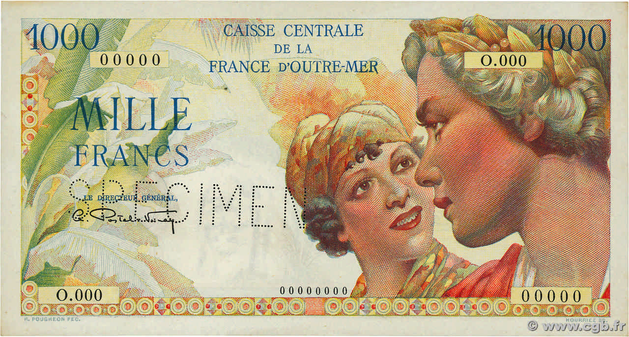 1000 Francs Union Française Spécimen FRENCH EQUATORIAL AFRICA  1947 P.26s AU+