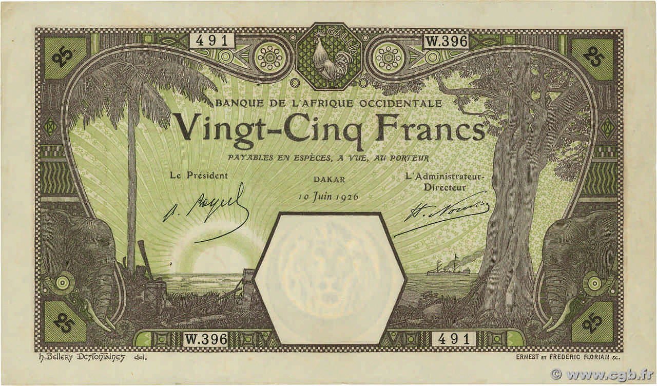 25 Francs DAKAR FRENCH WEST AFRICA (1895-1958) Dakar 1926 P.07Bc XF-