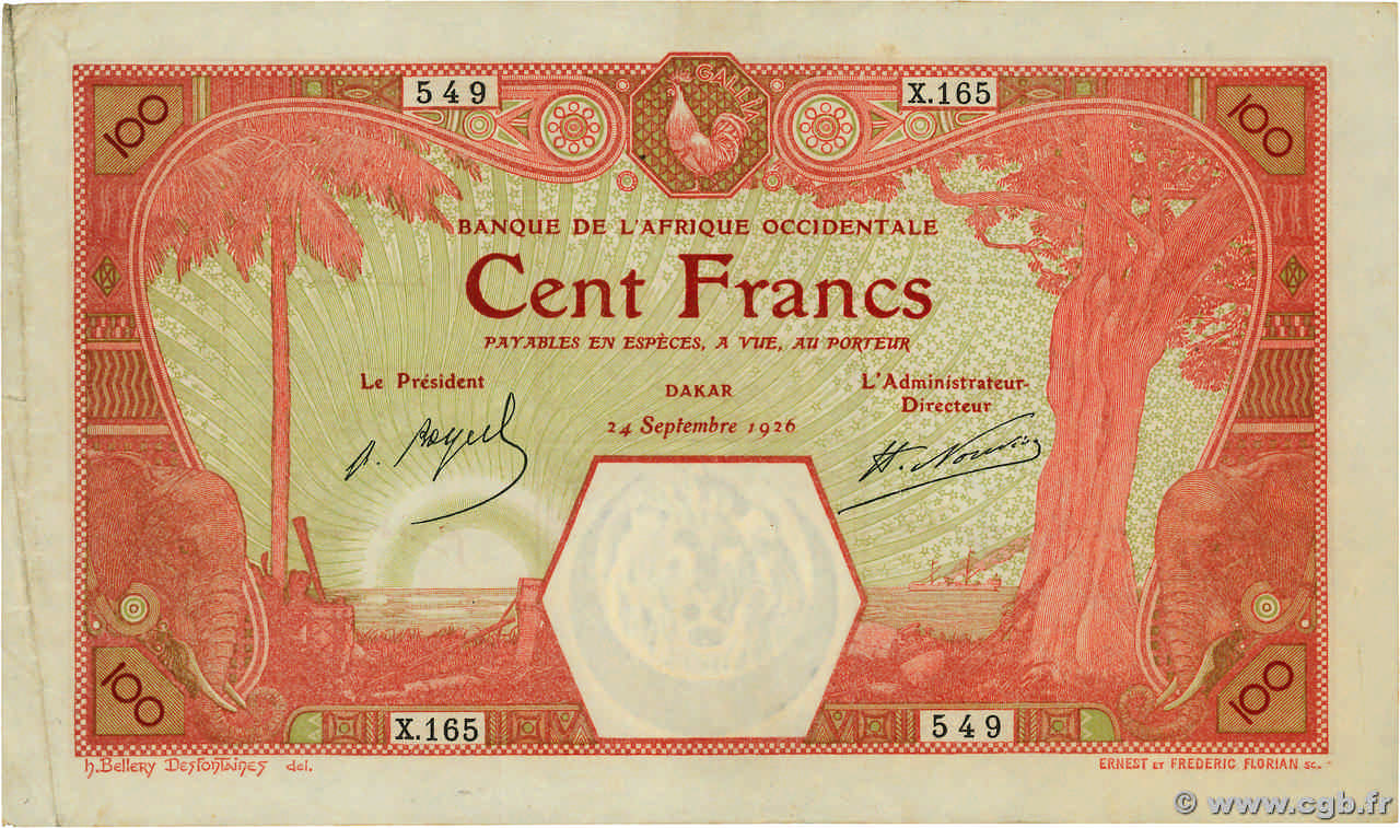 100 Francs DAKAR FRENCH WEST AFRICA Dakar 1926 P.11Bb MBC+