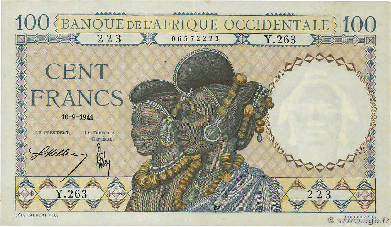 100 Francs FRENCH WEST AFRICA  1941 P.23 EBC+