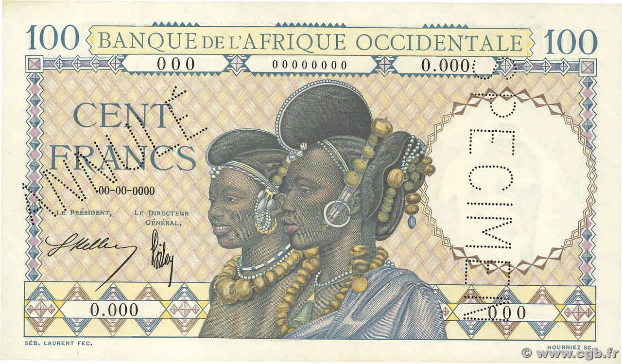 100 Francs Spécimen FRENCH WEST AFRICA  1936 P.23s fST