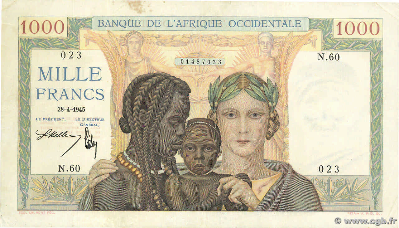 1000 Francs FRENCH WEST AFRICA  1945 P.24 BB