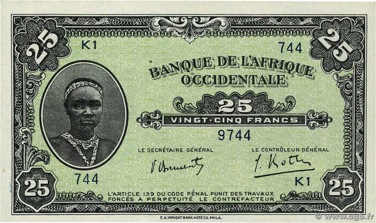 25 Francs FRENCH WEST AFRICA (1895-1958)  1942 P.30b UNC