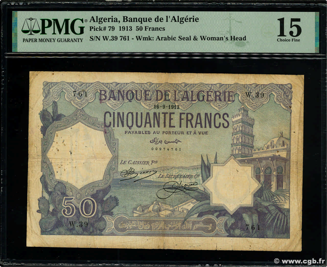 50 Francs ALGERIA  1913 P.079 MB