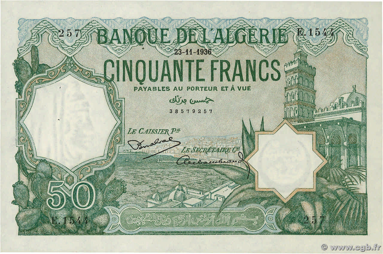 50 Francs ARGELIA  1936 P.080a SC