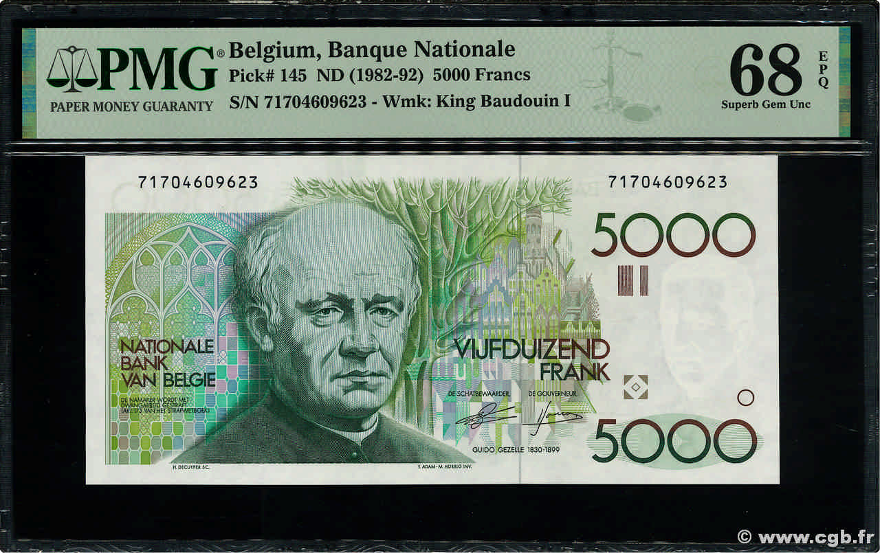 5000 Francs BELGIEN  1982 P.145a ST