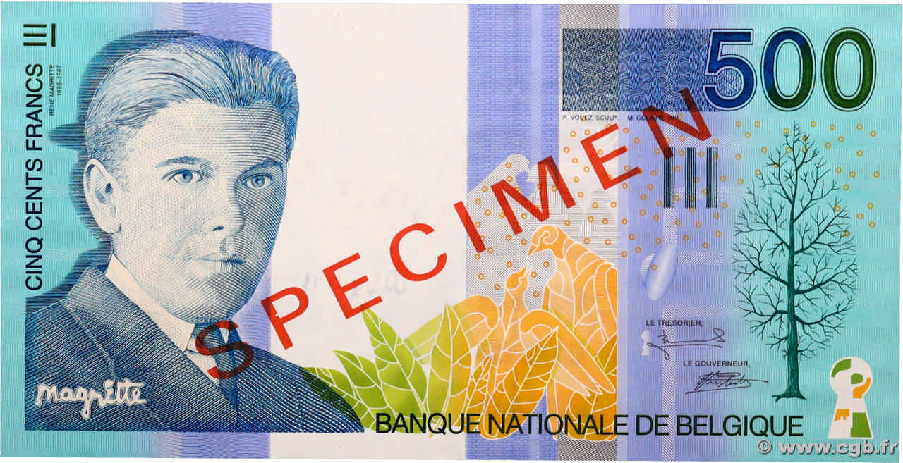 500 Francs Spécimen BELGIQUE  1998 P.149s NEUF