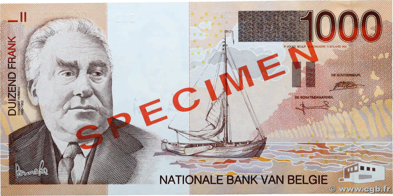 1000 Francs Spécimen BÉLGICA  1997 P.150s FDC